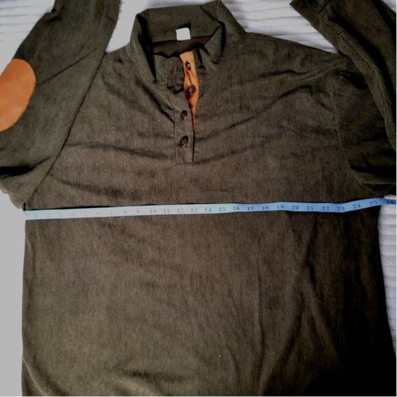 Hengsheng Jeans Corduroy‎ Pullover Olive Green Tan Elbow Patch Long Sleeve XXXL - Picture 5 of 9